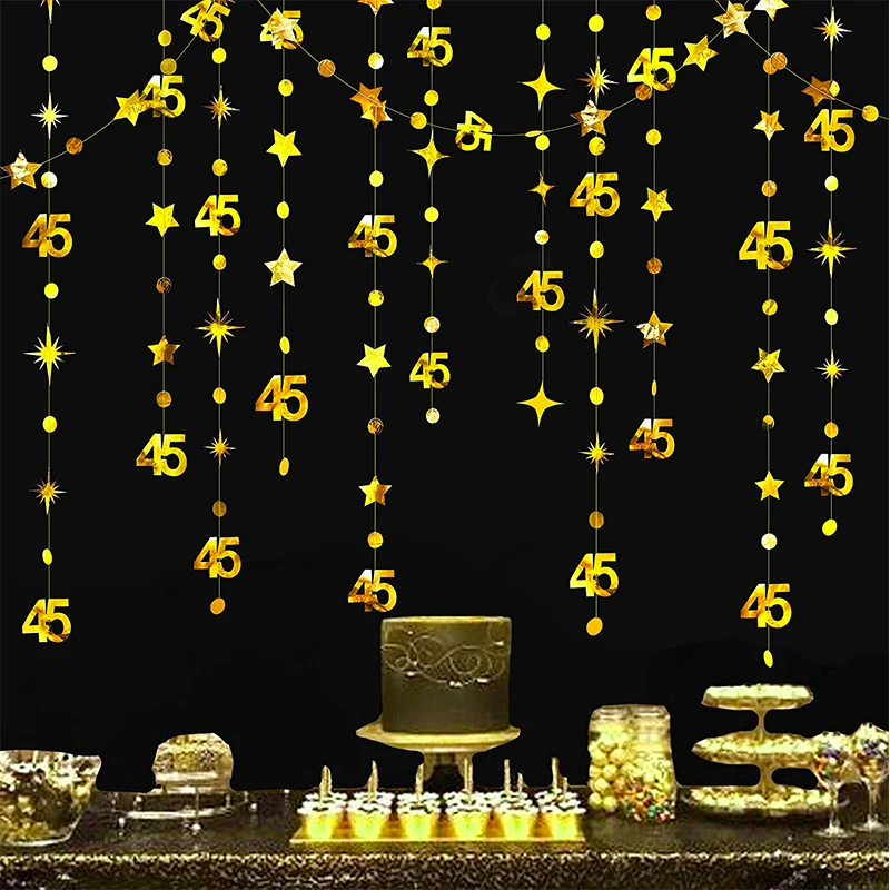 Gold 45th 40th 50th Happy Birthday Paper Banner Decoration Hanging Birthday Number Circle Twinkle Star Garland Streamer Backdrop