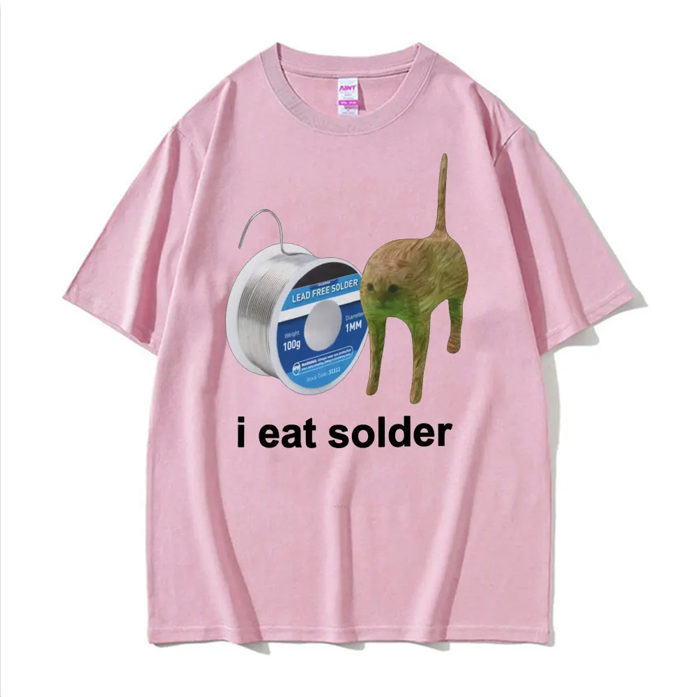 I Eat Solder Cursed Funny Cat Meme T Shirt Men Women's Clothing Fashion Casual T Shirts Summer High Quality Cotton T-shirts Tops image 5