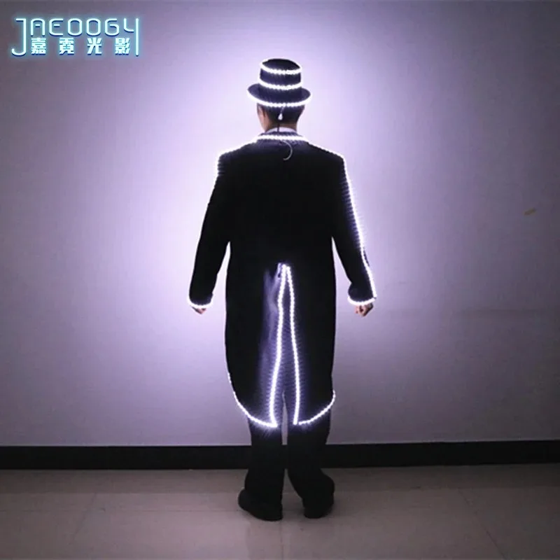 LED luminous men\'s tailcoat suit jacket, fashionable lighting, high-end host dress, dance groomsman banquet