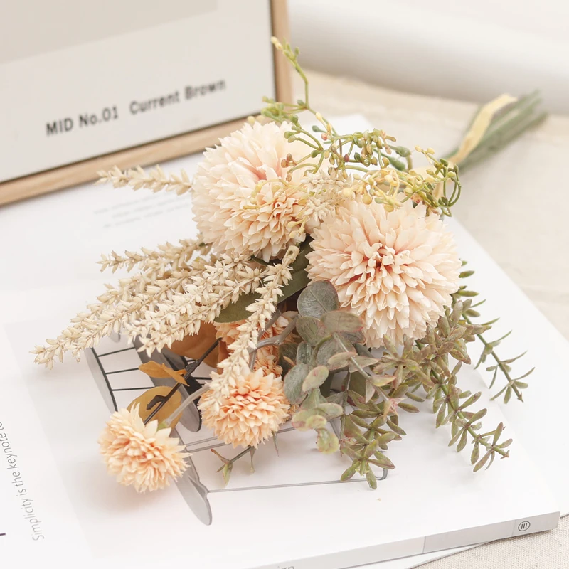 Autumn Artificial Flowers Silk Dandelion Ball Bouquet Fake Floral Home Garden Christmas Room Wedding Decor DIY Craft Arrangement