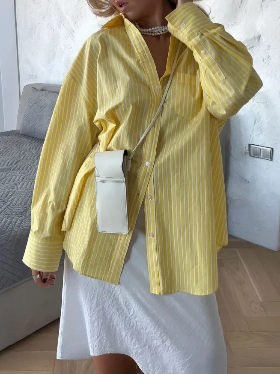 

Women's Elegant Blouses Korean Version Casual Loose Simple Style Button Up Cardigan Wool Sweater Striped Contrast Women's Shirt