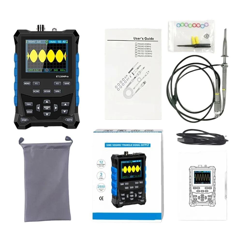 ET120MPro Oscilloscope with Auto Measurement Functions Including Vmax Vmin T+ T Du+ Du for Technical Documentation