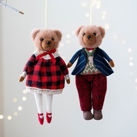 New creative plush fabric suit checkered couple bear pendant, suitable for Christmas tree decoration, home hanging decoration, b