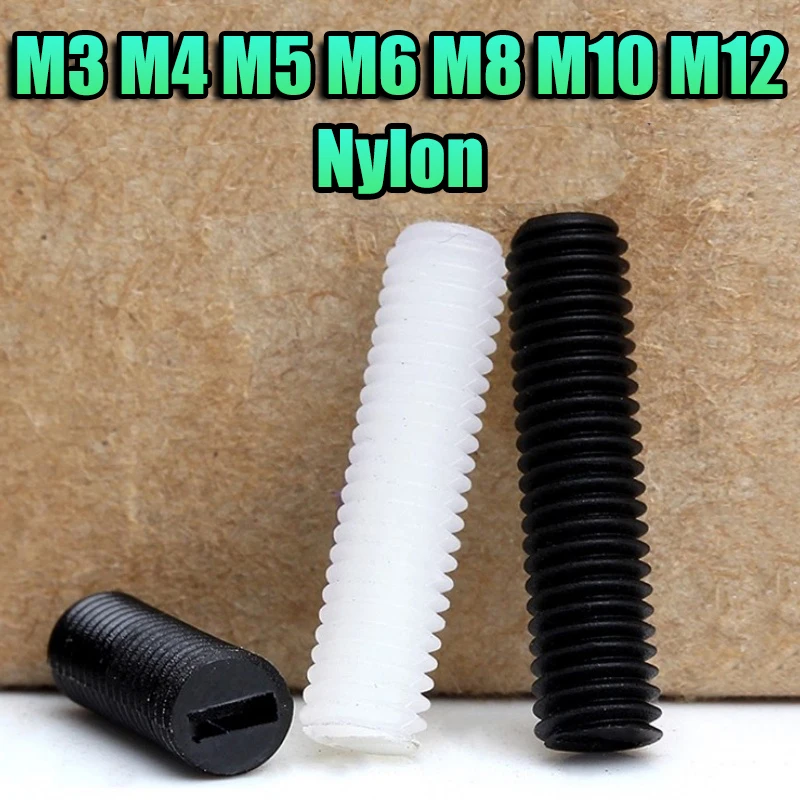 Beicai Slotted Grub Bolt M3 M4 M5 M6 M8 M10 M12 Black/White Nylon Headless Fixing Screw Machine Insulated Flat Point Set Screw
