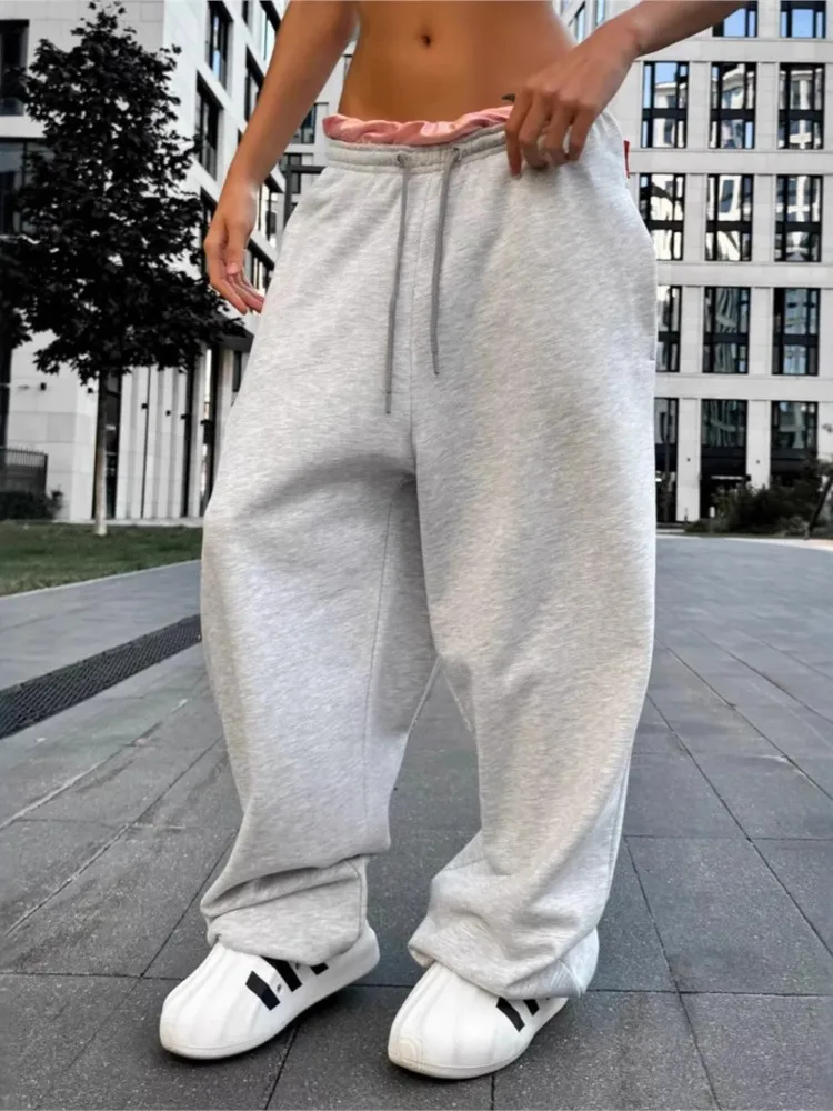Spring And Autumn Simple Commuting Lace-up Casual Pants New Y2k Women's Personality Street Loose Fashion Waist Wide-leg Trousers