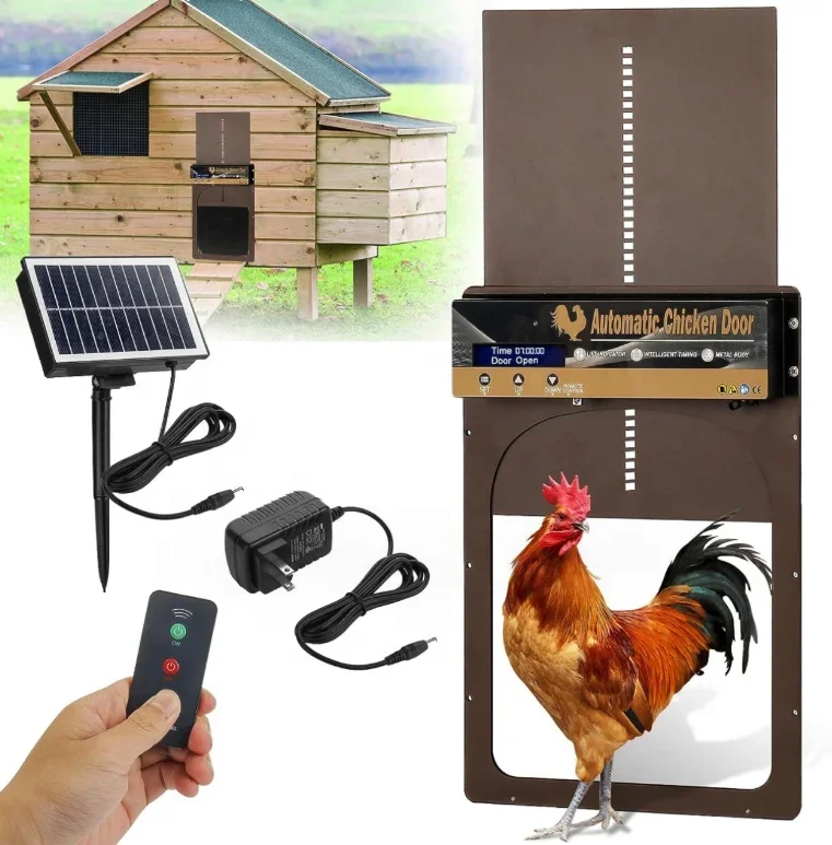 

l Latest Design Automatic Chicken Coop Door With Light Sensing Anti-pinch RC Solar Powered Chicken Coop Door Opener with Timer
