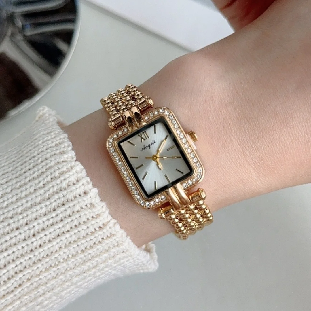 Квадратные золотые женские часы, женские кварцевые часы, женские наручные часы, повседневные женские часы, женские часы, часы Relogio Feminino