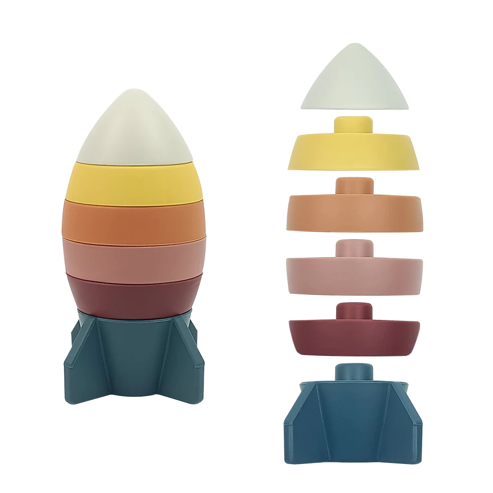 Baby Early Educational Toys Silicone Stacking Toy Rocket Tower Game Blocks Baby Toys