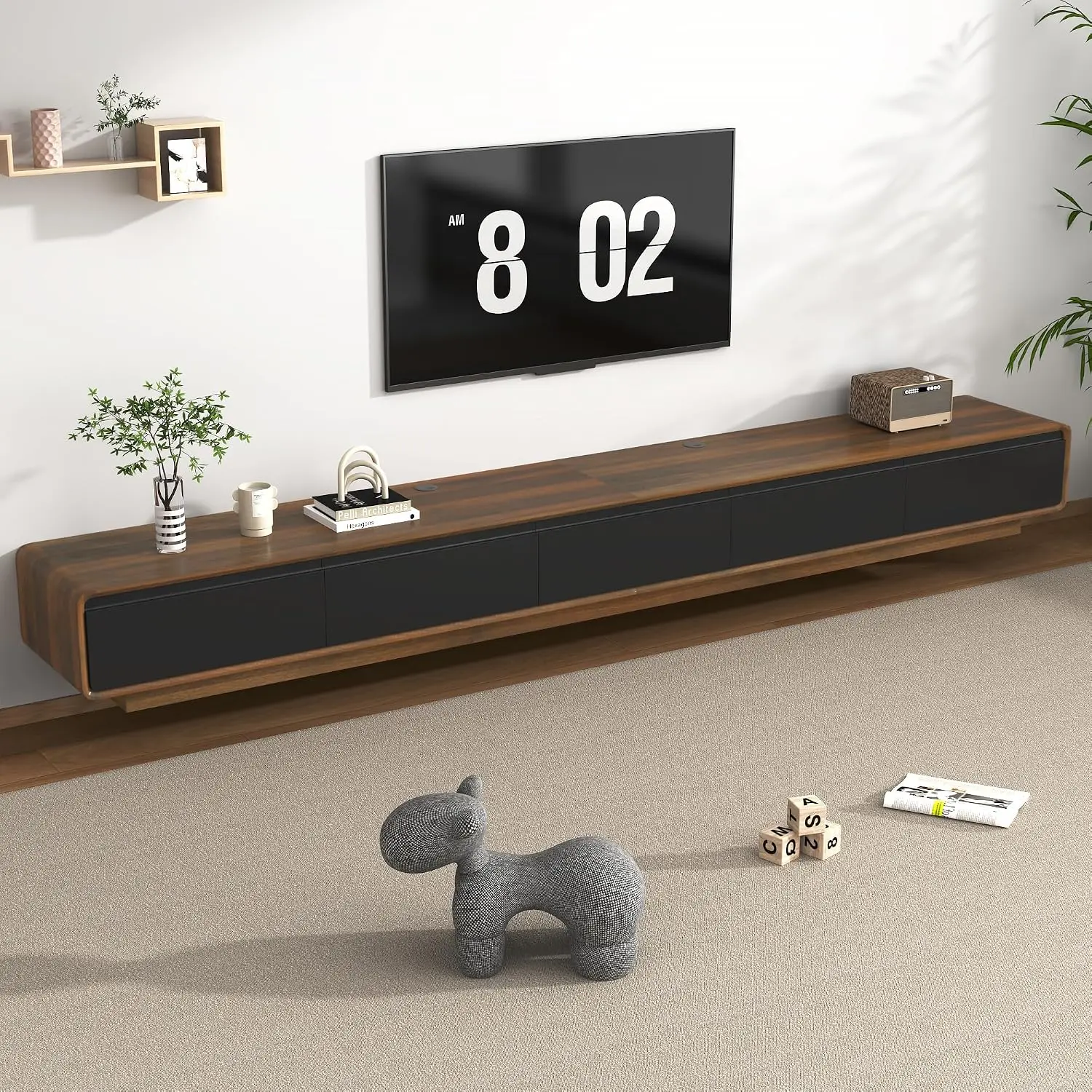 Minimalist Floating TV Stand 100 Inch Wall Mounted Media Console 2 Drawers Living Room 106.3