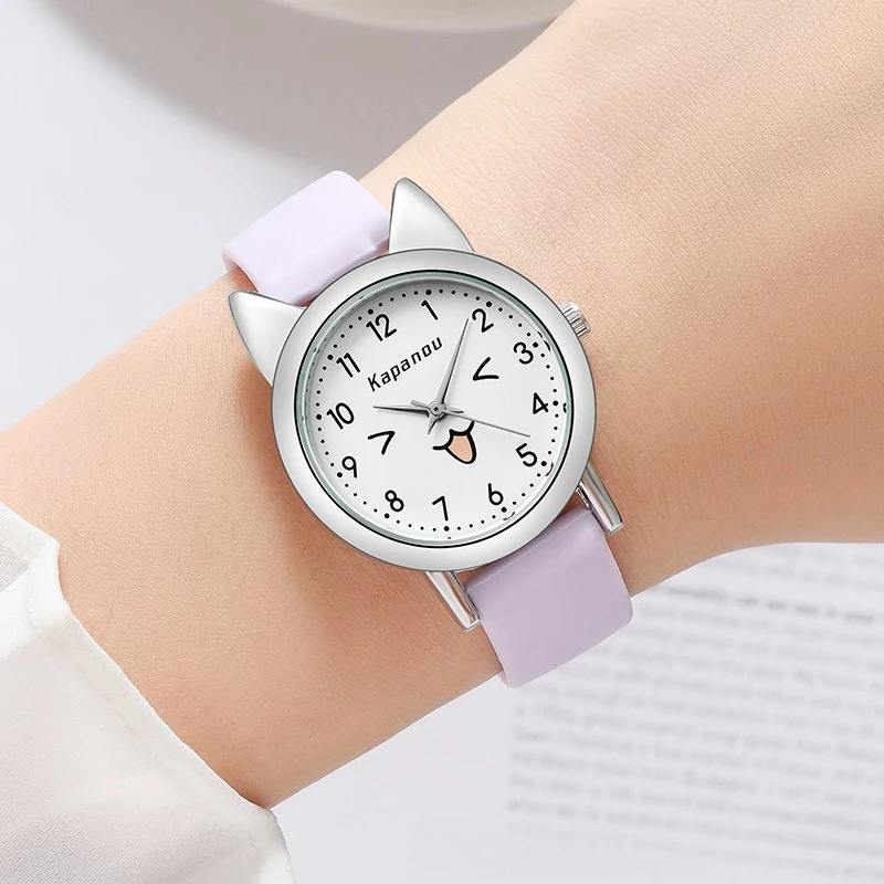 Cute Cat Ear Watch for Women, Fashionable Soft Tape Candy Colored Watch