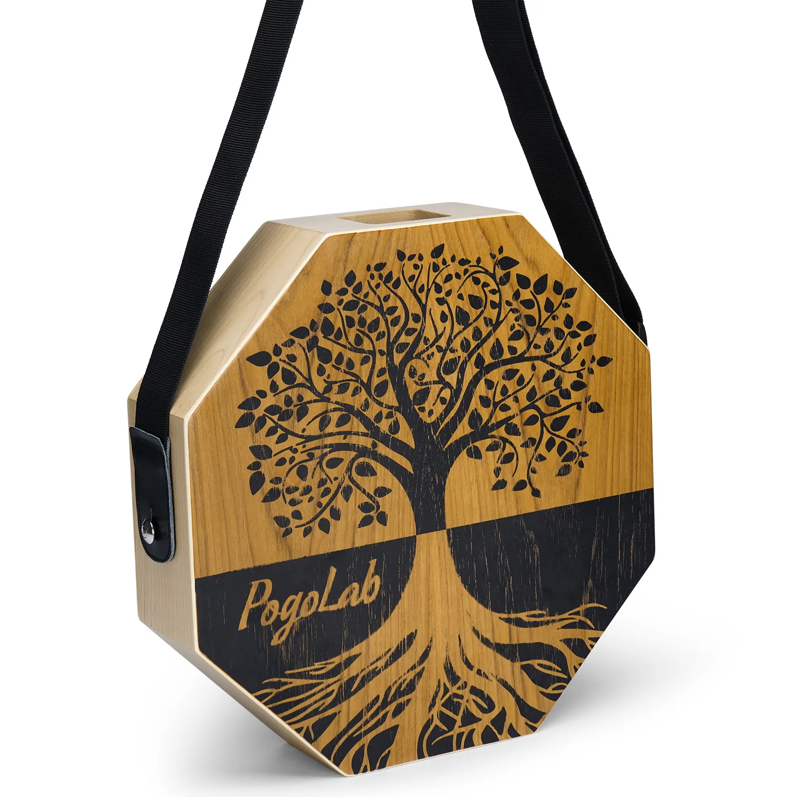 

Lightweight Travel Cajon Drum W/ Adjustable Strap -Pogolab Two-Tone Wooden Percussion Box, Portable Hand Drum
