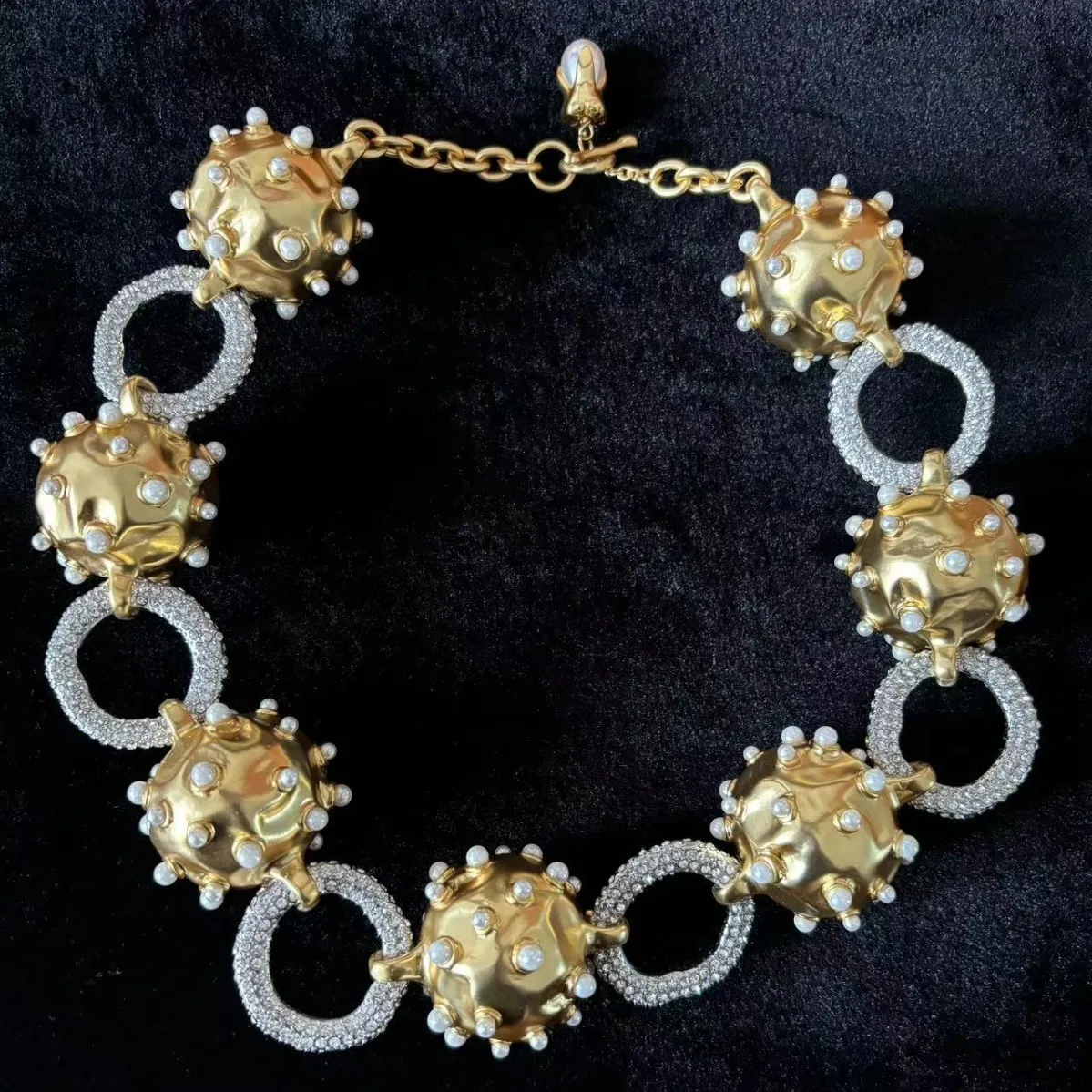 2026 Fashion Designer Brand Full Diamond Pearl Gold Ball Necklace Earrings Ring Luxury Set Woman Jewelry Trend