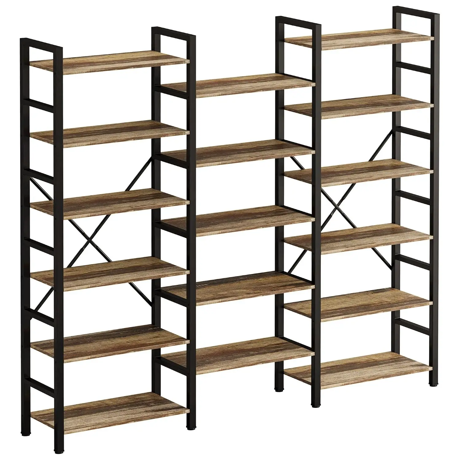 Industrial 6-Tier Triple Wide Open Bookshelf With Metal Frame For Living Room Bedroom Office, Customized