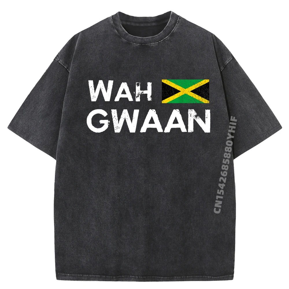 

Mens Printed Tshirt Wah Gwaan Jamaica Flag Jamaican Pride Fan Graphic T Shirt Mens Gifts Vintage Washed Clothes