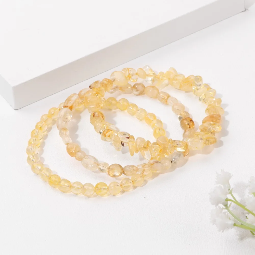 3Pcs/Set Natural Stone Citrines Bracelets for Women Reiki Bracelet Round Irregulat Chip Beaded Bracelet Stretch Bangle Jewelry