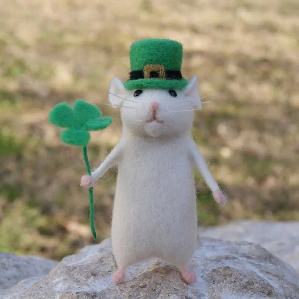 DIY Mouse Doll Wool Felting Toy Doll Poked Needle Kit Package Wool Kits Non-Finished Handmade Material Bag
