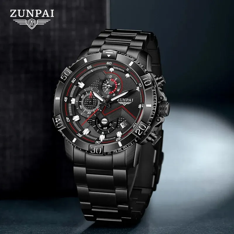 ZUNPAI Original Watch for Men TOP Brand Waterproof Sports Stainless Steel Chronograph 2023New Fashion Luxury Wrist Watches