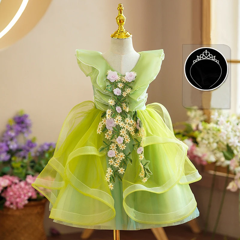 Tianas Dress Princess Frog Cosplay Flower Clothse Halloween Girls Kids Party Infant Wedding Birthday Costumes Stage Performance