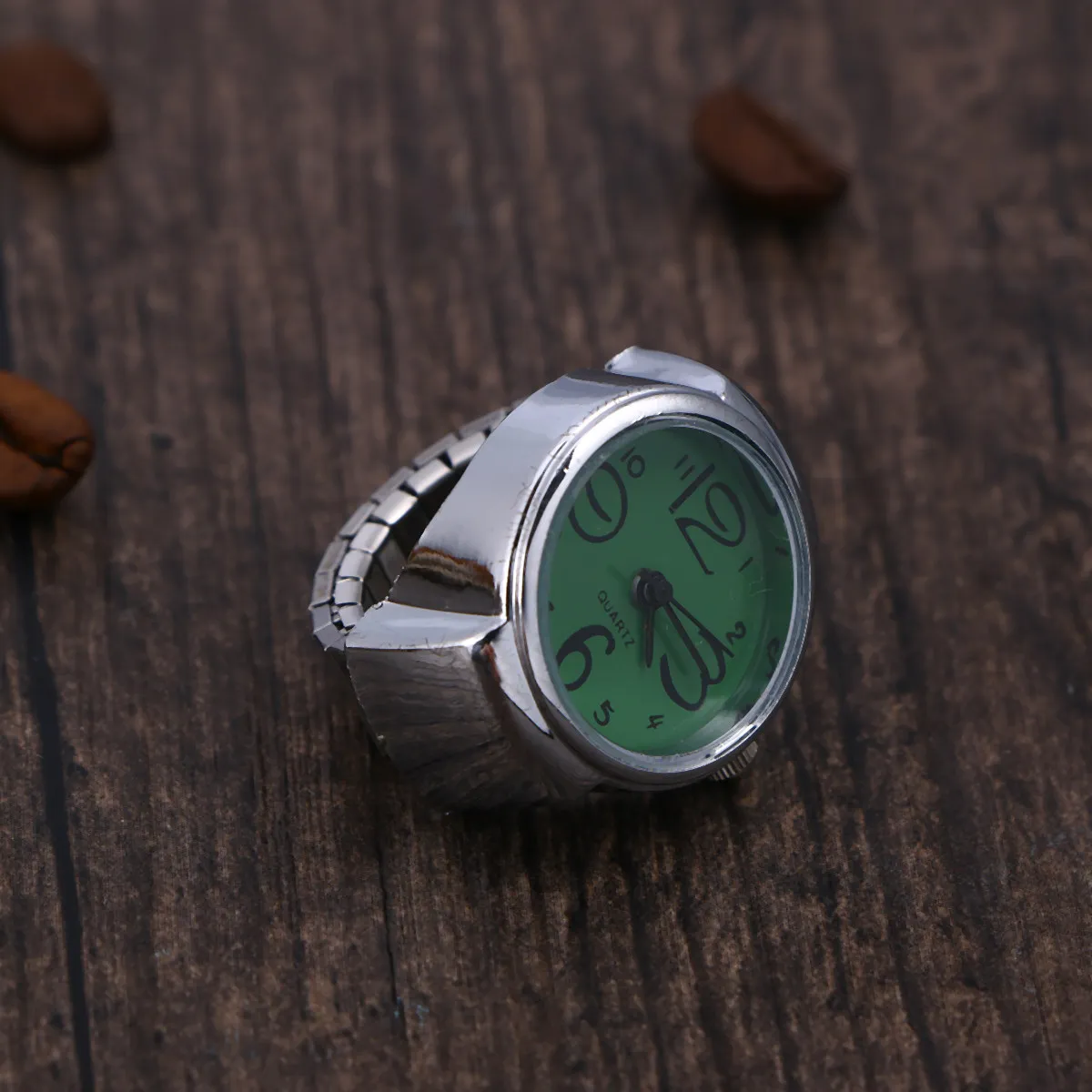 

Креативные часы-кольцо, зеленые, из нержавеющей стали, кварцевый механизм, унисекс, эластичный ремешок, для пар, модный ювелирный подарок