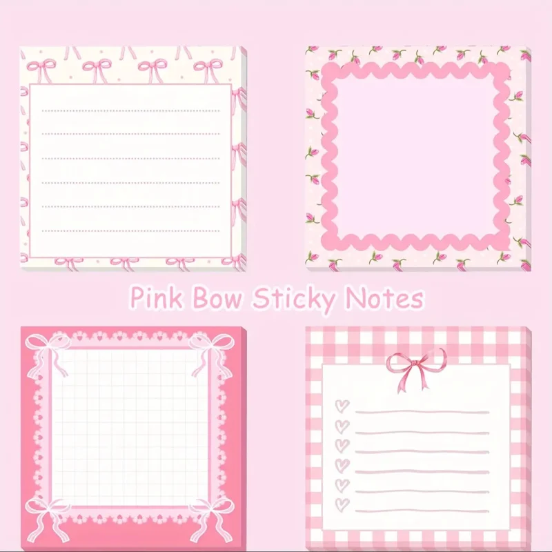 4/8 قطعة ملاحظات لاصقة لطيفة على شكل فيونكة 7.62 × 7.62 سم ملاحظات لاصقة رائعة على شكل قوس سلسلة قوس لطيفة مع أدوات مكتبية على شكل سلسلة #4