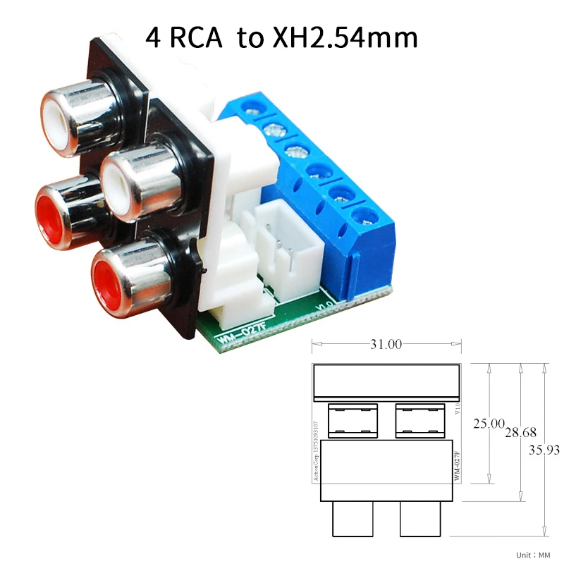 UNISIAN Audio Connection AUX 3.5mm RCA do XH2.54mm płyta Adapter sygnału do DIY wzmacniacza