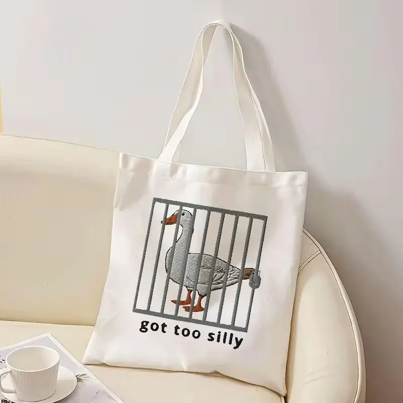 

oose Women's Casual Canvas Tote Bag with Cartoon Goose Bag for Shopping, Picnics & Daily Use, Beach Tote Bag