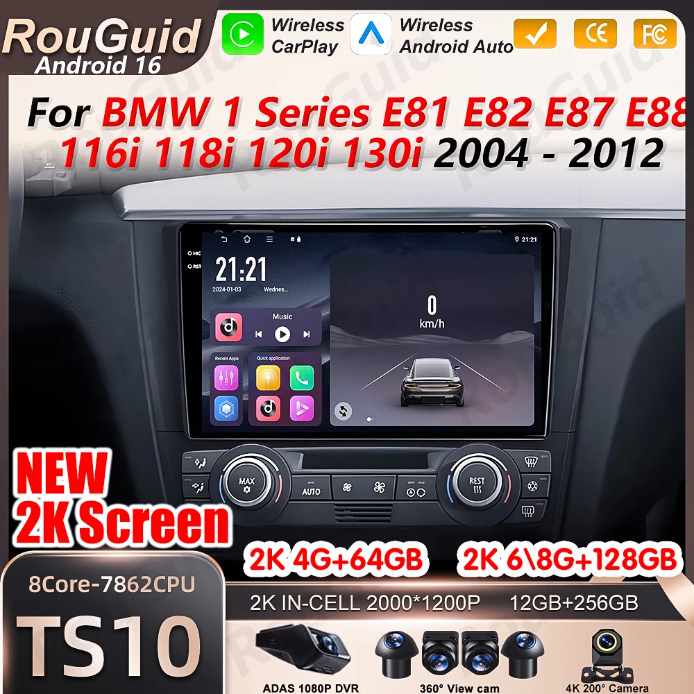 

Автомагнитола Android 16 для BMW 1 серии E81 E82 E87 E88 116i 118i 120i 130i 2004-2012, мультимедийный видеоплеер, беспроводной CarPlay
