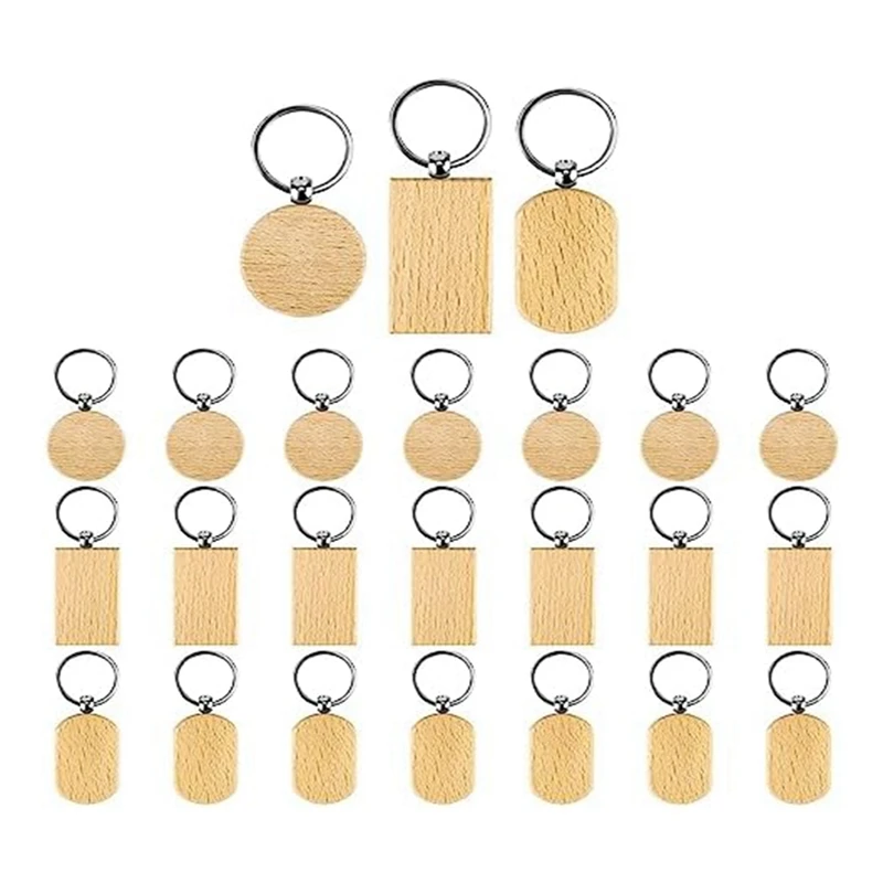 1 Set Wooden Keychain Blanks Engraving Blanks Wood Blanks Unfinished Wooden Fit For DIY Gift Crafts