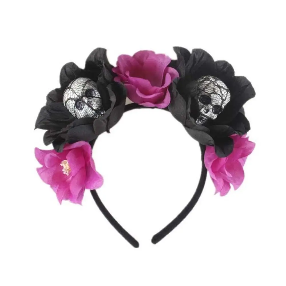 

Day of The Dead Halloween Headband Rose Flower Crown Stage Performance Props Halloween Skull Hair Hoop Non-slip