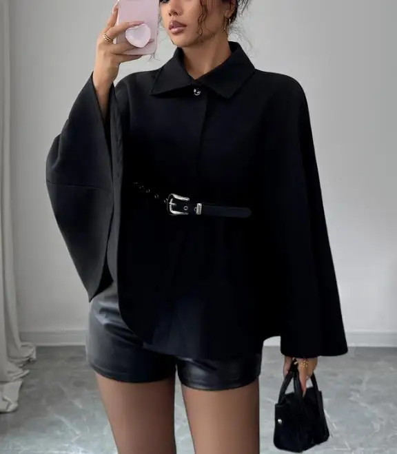 

Осень/зима 2022, новое женское модное элегантное простое стильное однотонное женское пальто на пуговицах с широкими рукавами, женская одежда