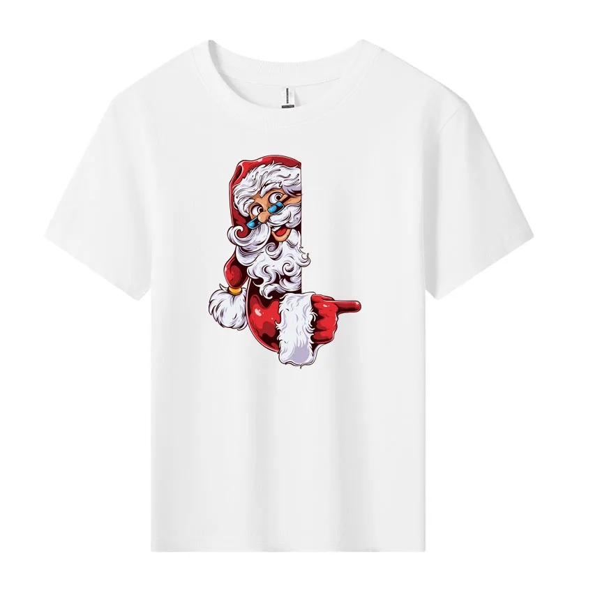 Children's T-Shirt Santa Claus Printed Kids Clothes Boys Girls Summer Cartoon Top Short Sleeve Clothes 100% Cotton Baby Clothing