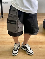 Coreano Hip Hop falso due pezzi Patchwork pantaloncini Cargo impermeabili abbigliamento uomo Streetwear pantaloncini da Skateboard pantaloni da basket Kpop