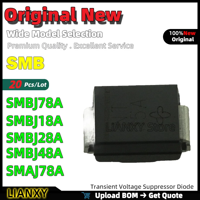 20pcs SMB SMBJ78A SMBJ18A SMBJ28A SMBJ48A SMAJ78A Transient Voltage Suppressor Diode New Original