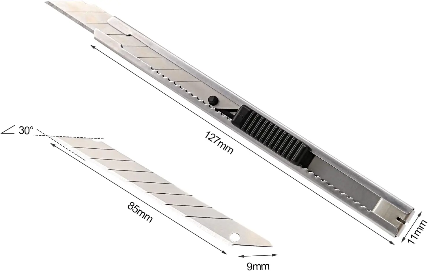 Faca utilitária, retrátil com lâmina de pressão de 30 graus, caixa de cortador de papel de 9 mm, vinil de escritório e faca artesanal de cortador de papel, pacote com 3