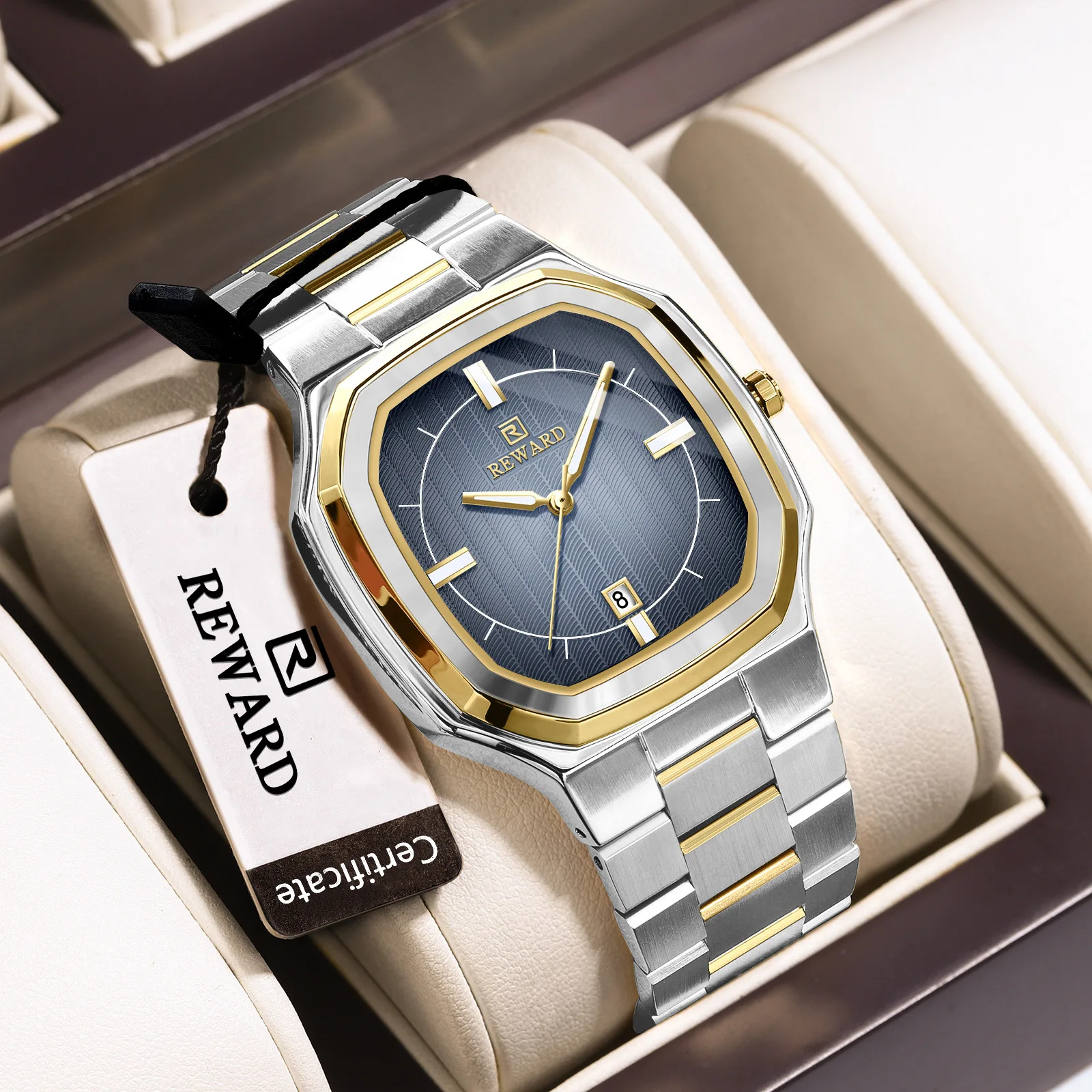 ساعة رجال الأعمال الفاخرة الراقية، ساعة رجالية بحزام فولاذي أنيق مقاومة للماء، ساعة كوارتز بسيطة مضيئة