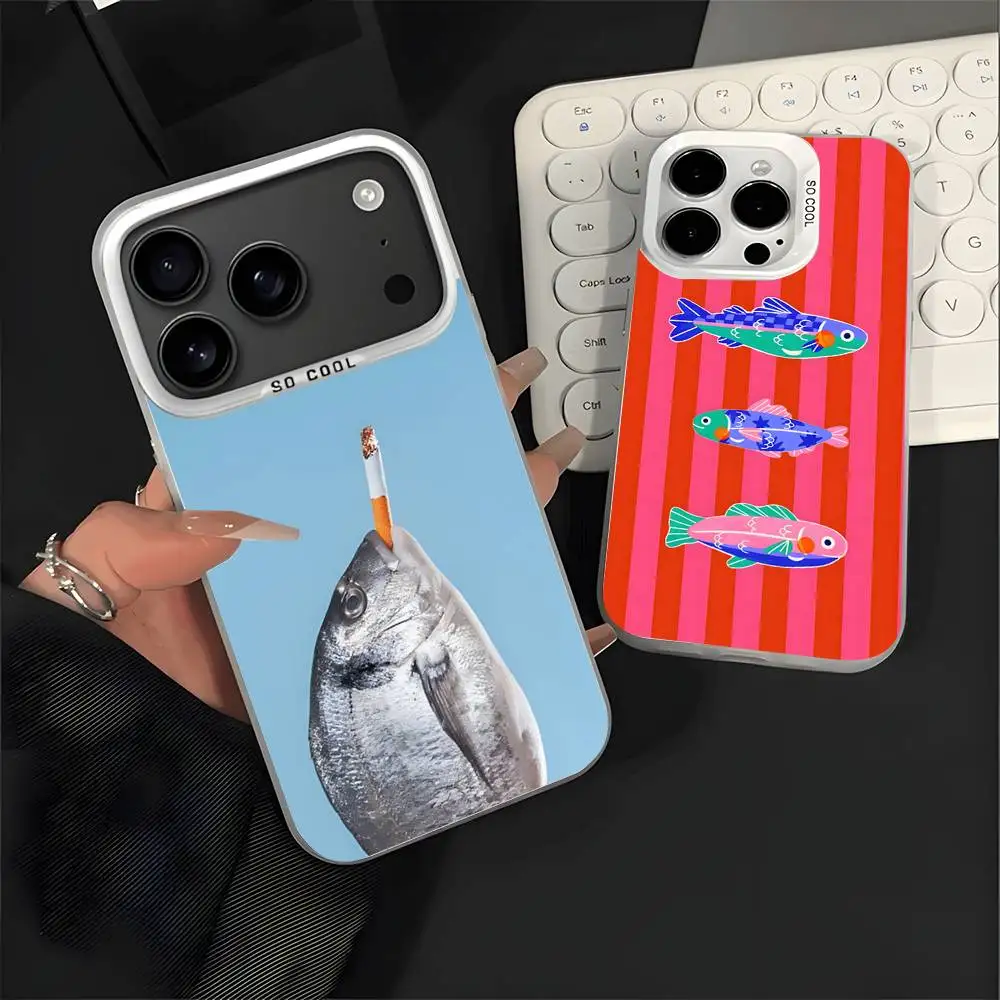 

Fish Funny Sardines For iPhone 17,16,15,14,13,12,11,Mini,Pro,E,SE4,XS,MAX White Candy Matte Cover