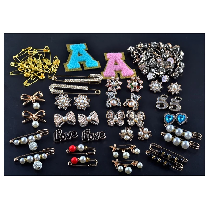 Rhinestone Pearl Brooch Pins 96Pcs Brooches And Pins For Women Gold Junk Sock Charms Pins Jewelry Accessories