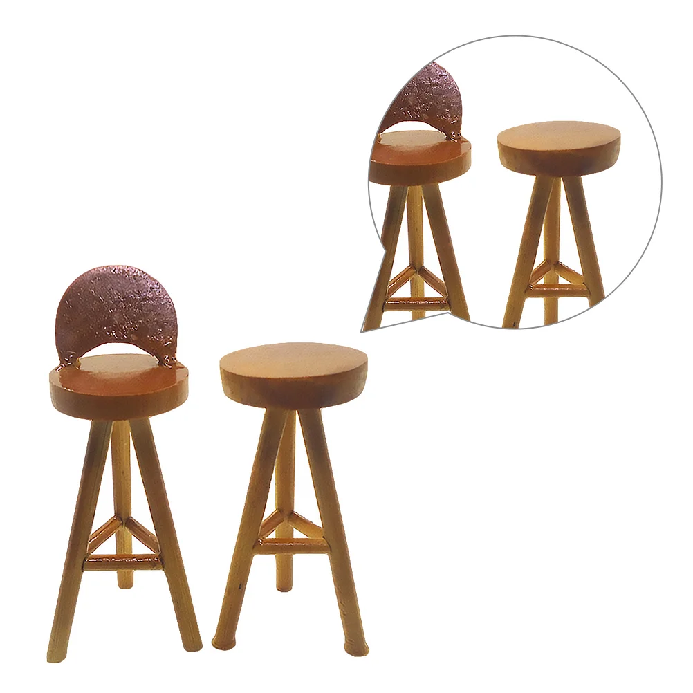 2 Pcs 112 Dollhouse Accessories High Foot Wooden Chair Miniature Living Room Furniture Decorations Simulated Model