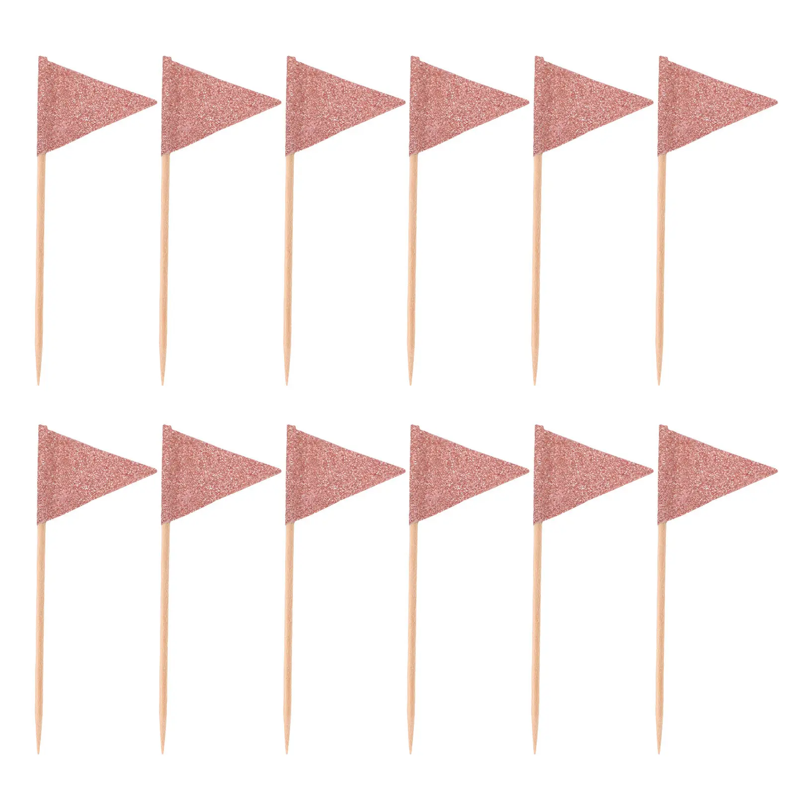 12Pcs Shimmering Triangle Flag Toothpicks Cake Decoration Flags Dessert Food Picks Appetizer Cocktail Fruit Tray Decorative Flag