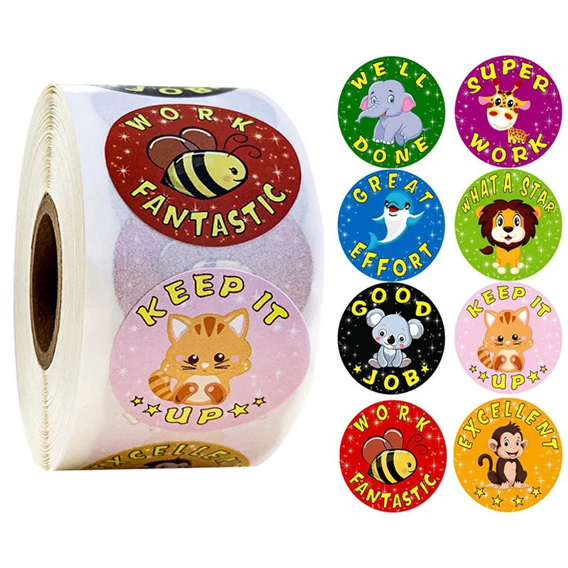 1inch Reward Sticker for Kids School Teachers Motivational Students Stickers Cute Animals Encourage Stationery Stickers Supplies