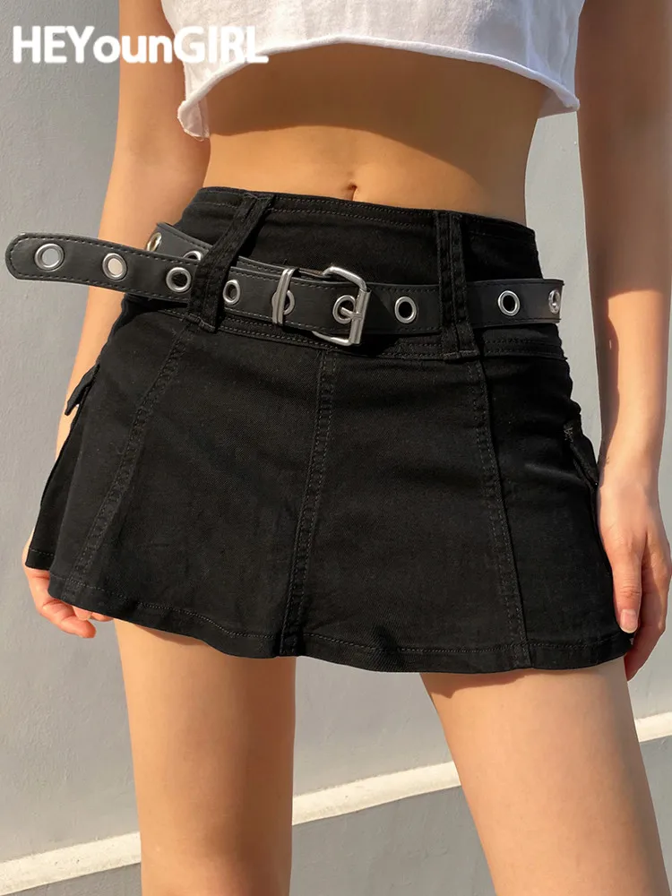 HEYounGIRL Ästhetischen Harajuku Hohe Taille Mini Rock Sommer Casual EINE Linie Hot Shorts Röcke Frauen Schwarz Weiß Gothic Kawaii