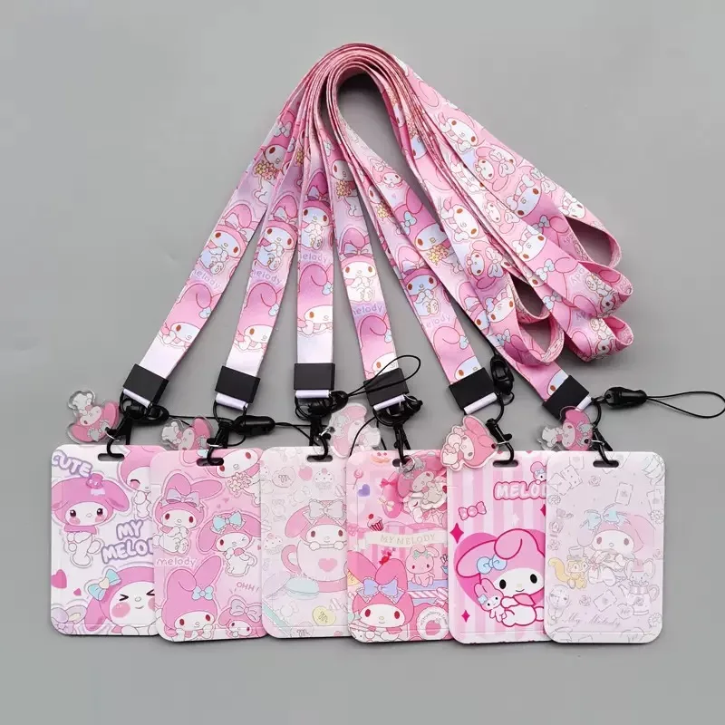 Porte-carte en PVC Sanrio My Melody, sac de cou pour étudiants, porte-carte d'identité, porte-clés S-A2