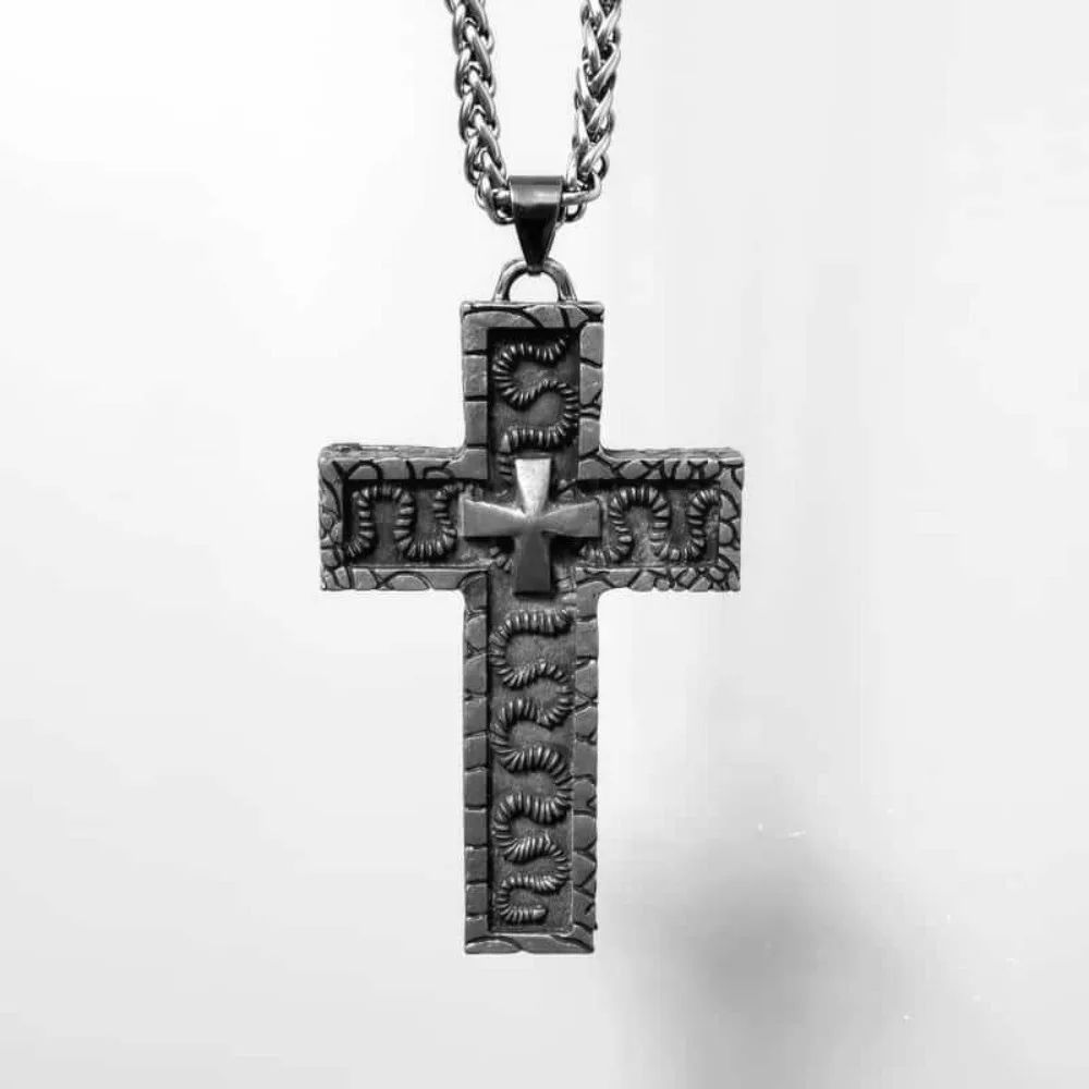 New Creative Retro Openable Double-layer Snake-shaped Relief Cross Pendant Necklace for Men Women Punk Personality Jewelry Gifts