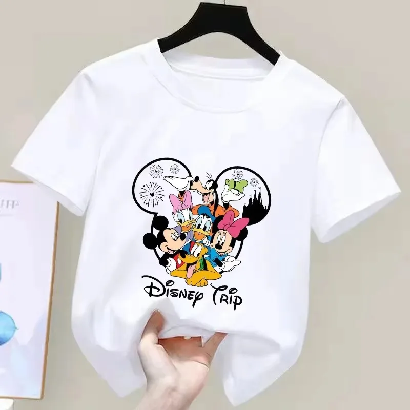 

Summer for Girls Casual Boy Short-sleeved Tshirt Mickey Mouse and Princess Castle Graphic Tshirt with Colorful Cartoon Prints