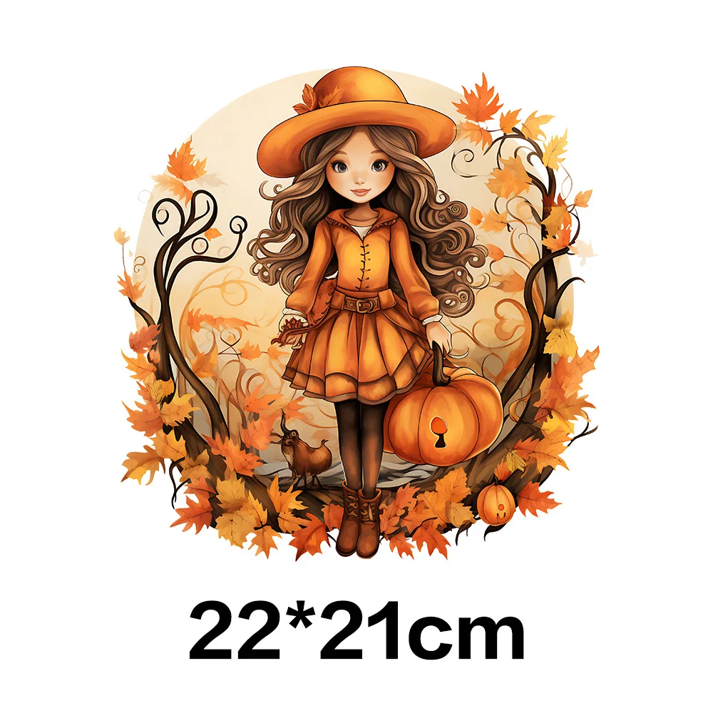 30 types Watercolor Autumn Fallen Leaves Pumpkin DTF Thermo Sticker Decals Heat Transfer Clothes Clothing Crafts Diy Accessory