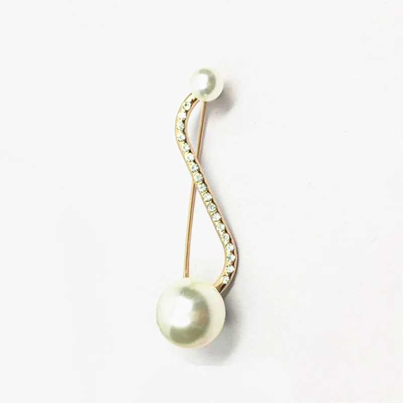 Fashion Size Imitation Pearl Brooches Pin Cool Music Note Brooch Scarf Cardigan Clip Curved Pins for Women Clothing Accessories