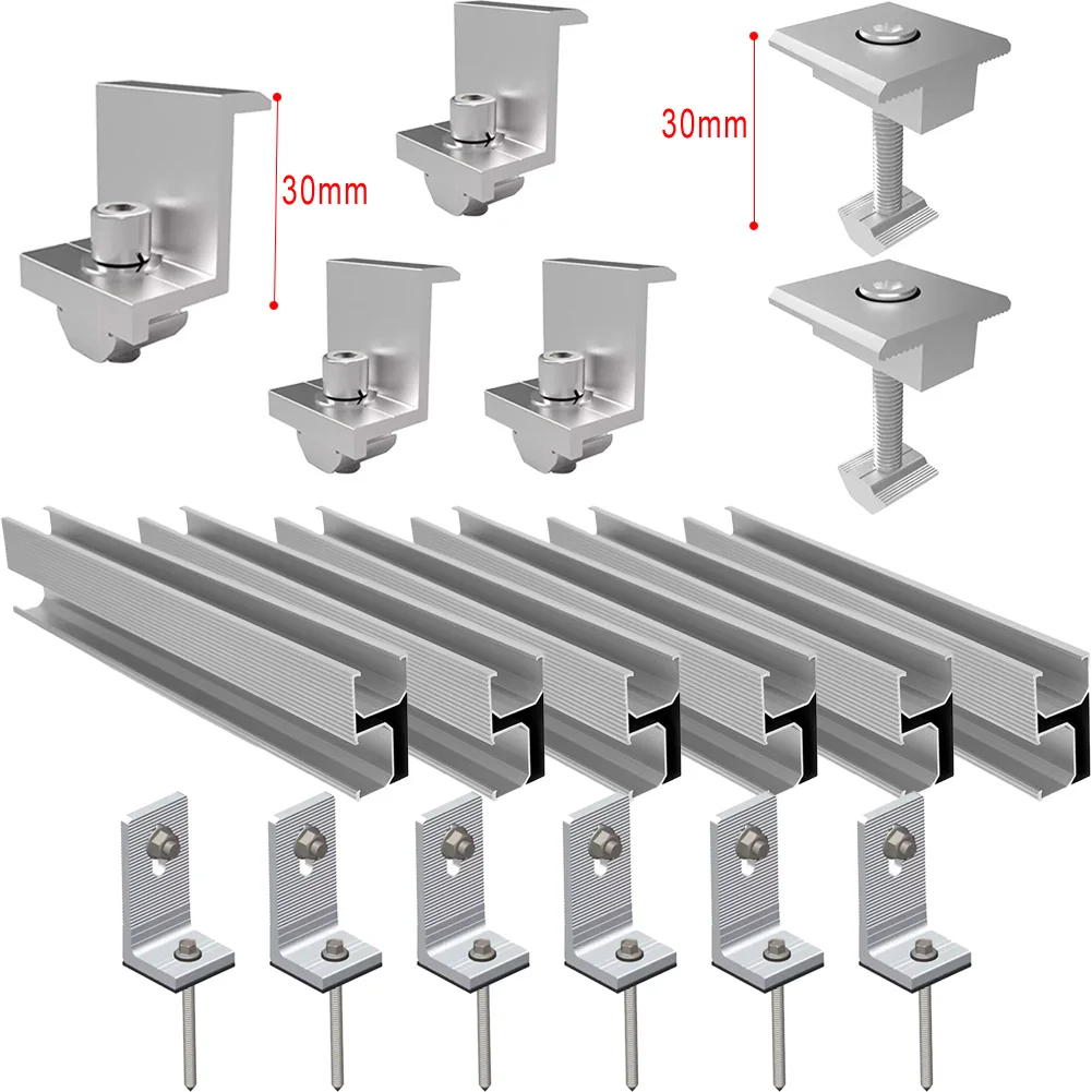 Imagem -03 - Painel Solar Kit de Montagem Painel Solar End Clamp 200 mm 56 mm 30 mm Trilho pv Perfil Alu Trilho de Montagem Telhado de Metal