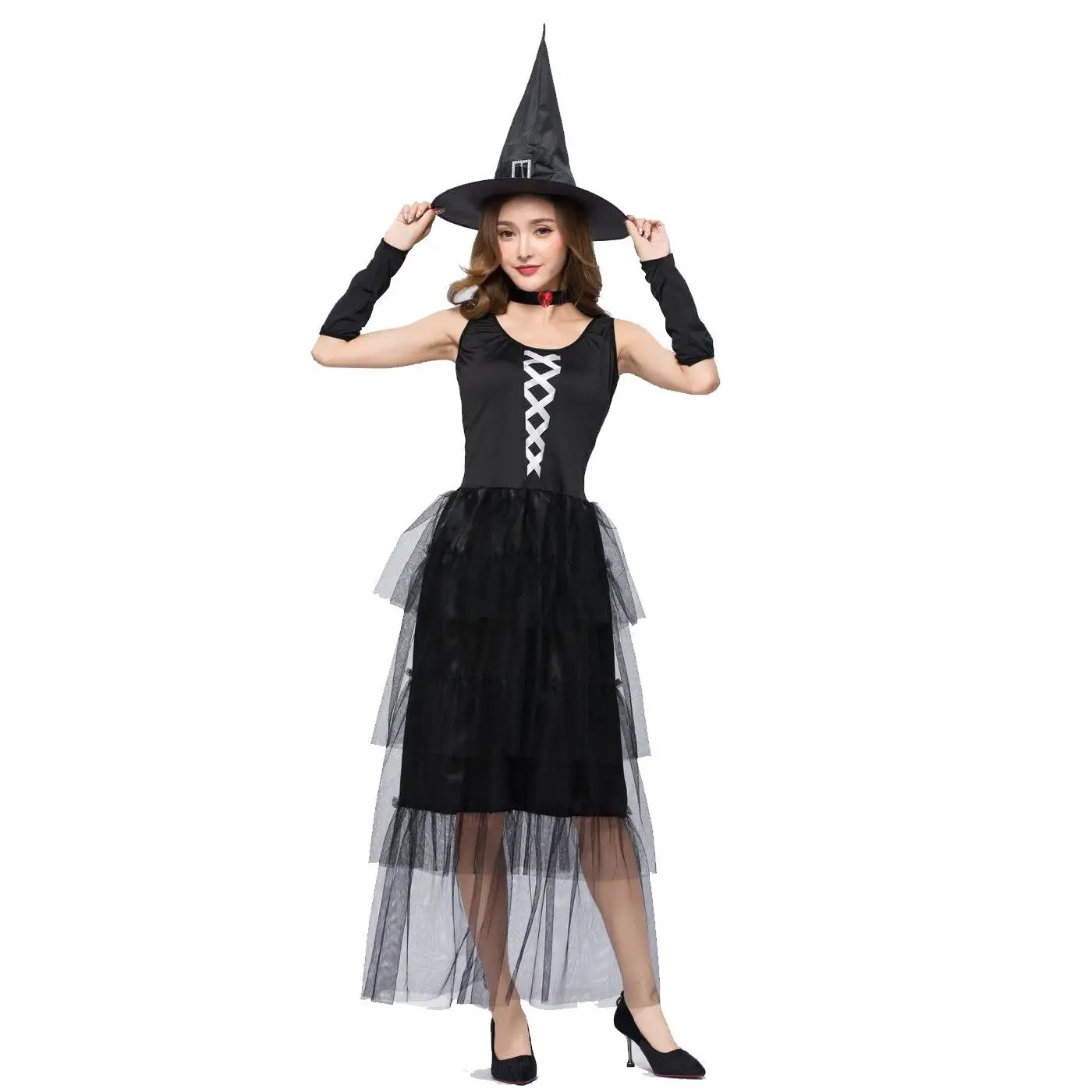 

loween Witch Costume Bla Svel Puffy Skirt Long Gown Gift Women's Faion Festival Stage Performance Traditional Hanfu