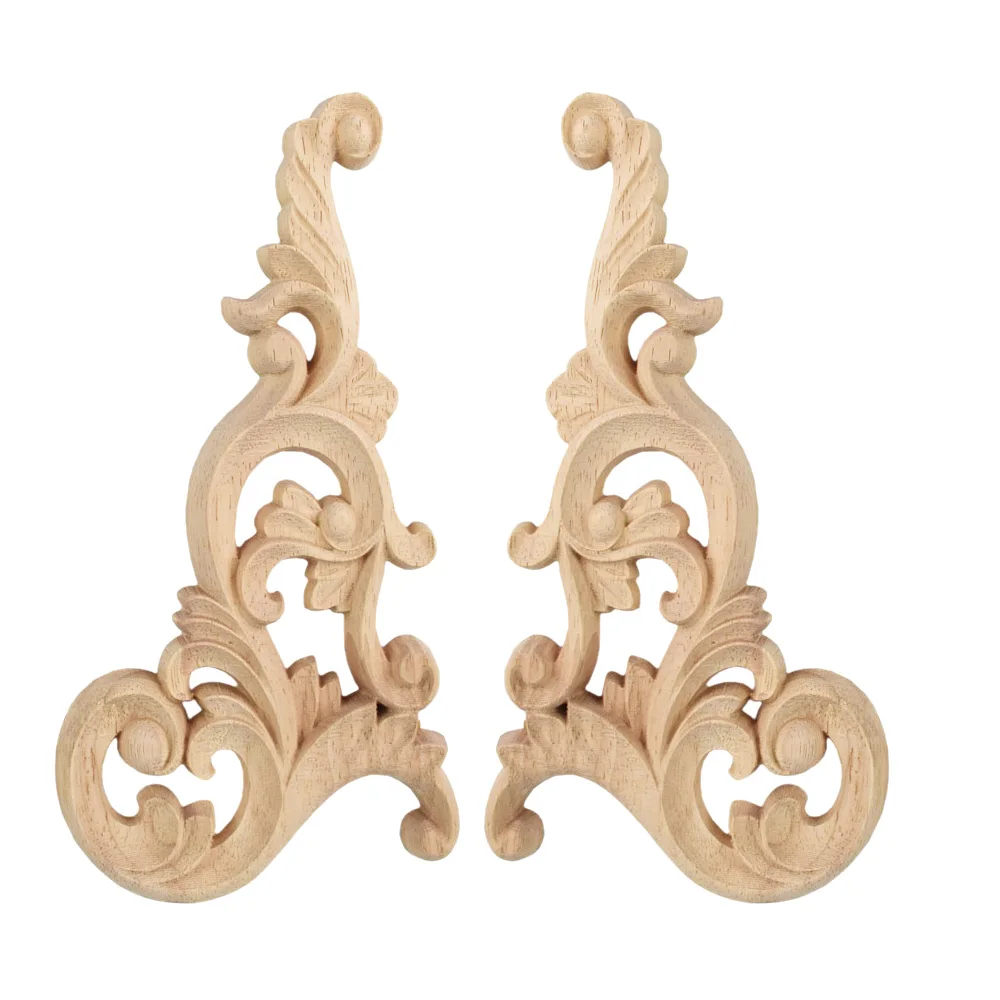 2/4 Pcs Wood Applique Wood Decal Wood Craft Carved Ornamental Decoration Rubber Wood Furniture Window Corner Cabinet Doors