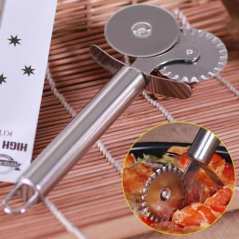 Kitchen Portable Double Roll Pizza Stainless Steel Knife Pasta Cutter Pasta Pasta Round  Lace Pizza Wheel Kitchen Tools